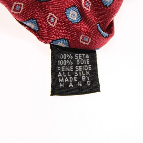 Drake's NWT Neck Tie in Red with Light Blue & White Geometric Pattern 100% Silk